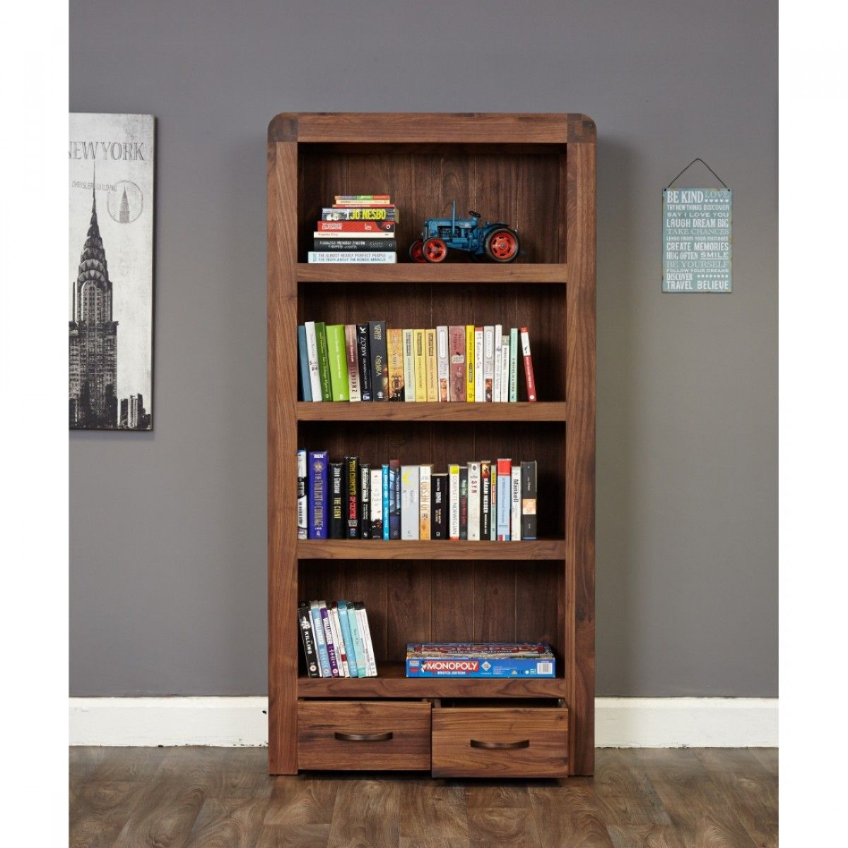 Baumhaus Shiro Walnut Large 2 Drawer Bookcase Cdr01a Large in sizing 1200 X 1200