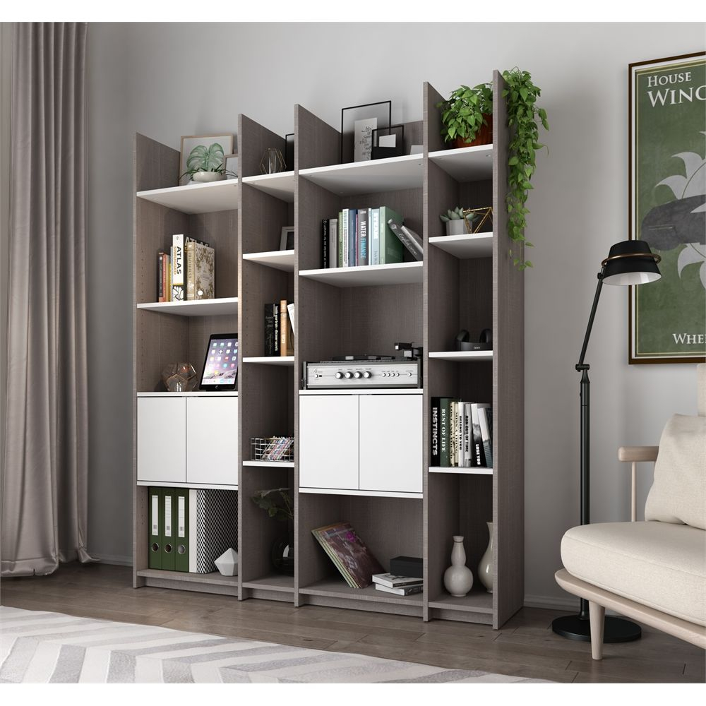 Bestar Small Space Storage Wall Unit In Bark Gray And White regarding proportions 1000 X 1000