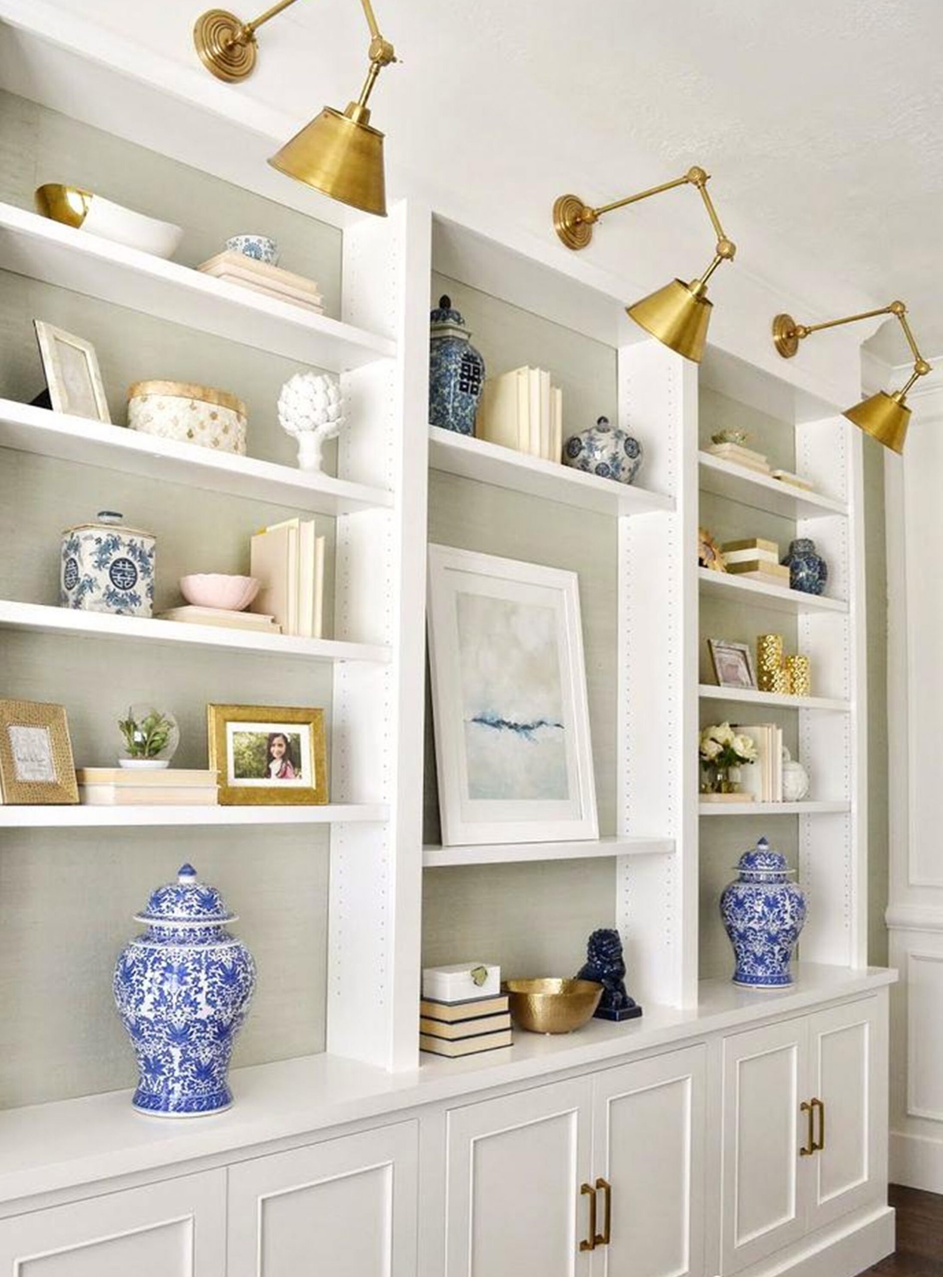 Brass Sconce Lights Over Built In Shelves Home Home throughout dimensions 2197 X 2976