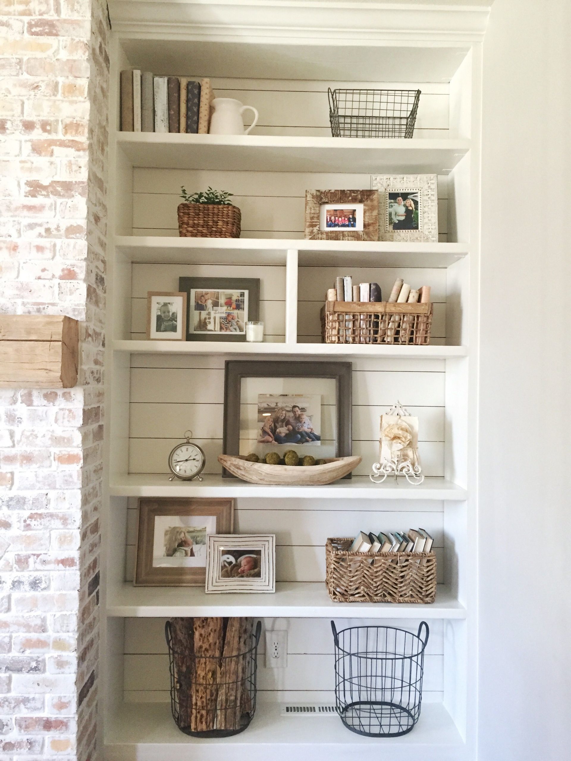 Built In Bookshelves Styling And Decor Shiplap Whitewash throughout proportions 2448 X 3264