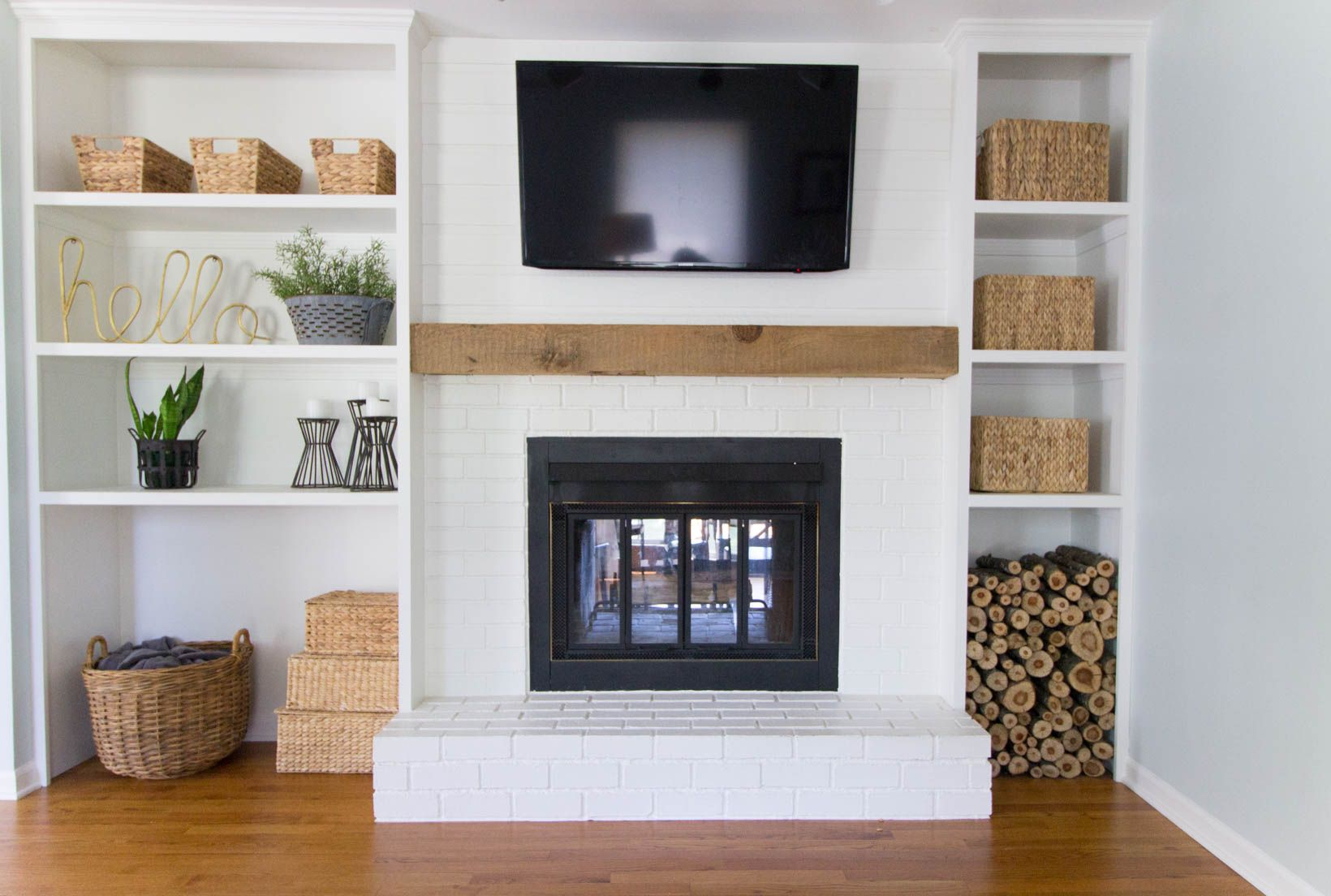 Built In Shelves Around Shallow Depth Brick Fireplace for dimensions 1640 X 1104