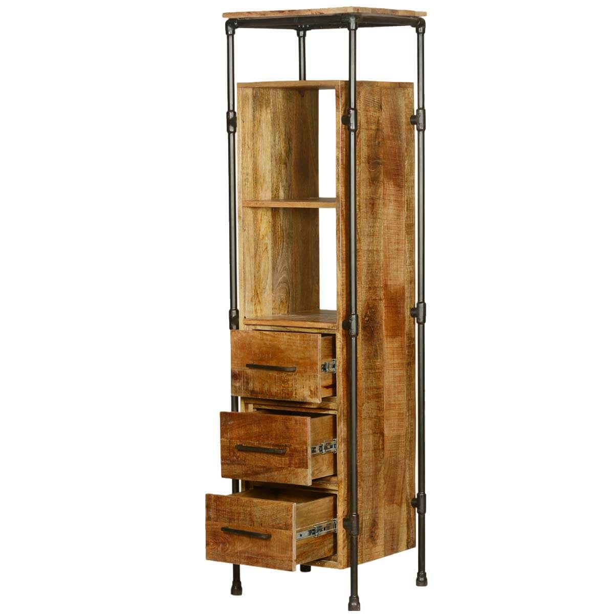 Calgary 4 Open Shelf Industrial Tall Narrow Bookcase With Drawers with proportions 1200 X 1200