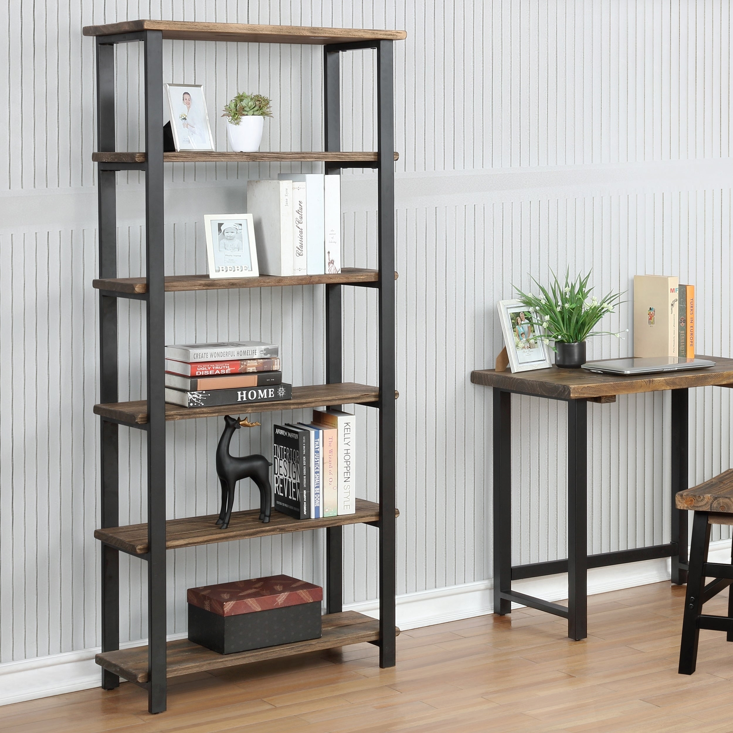 Carbon Loft Lawrence 5 Shelf Metal And Solid Wood Bookcase inside size 2500 X 2500