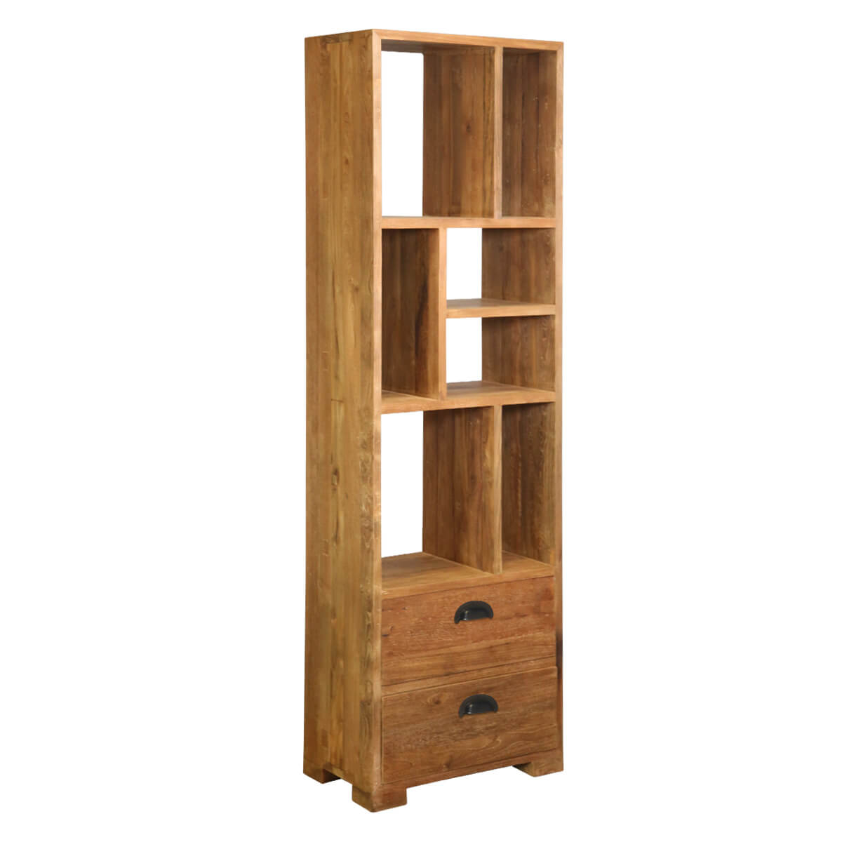 Clarkson 7 Open Shelf Reclaimed Wood Tall Narrow Bookcase W Drawers inside proportions 1200 X 1200