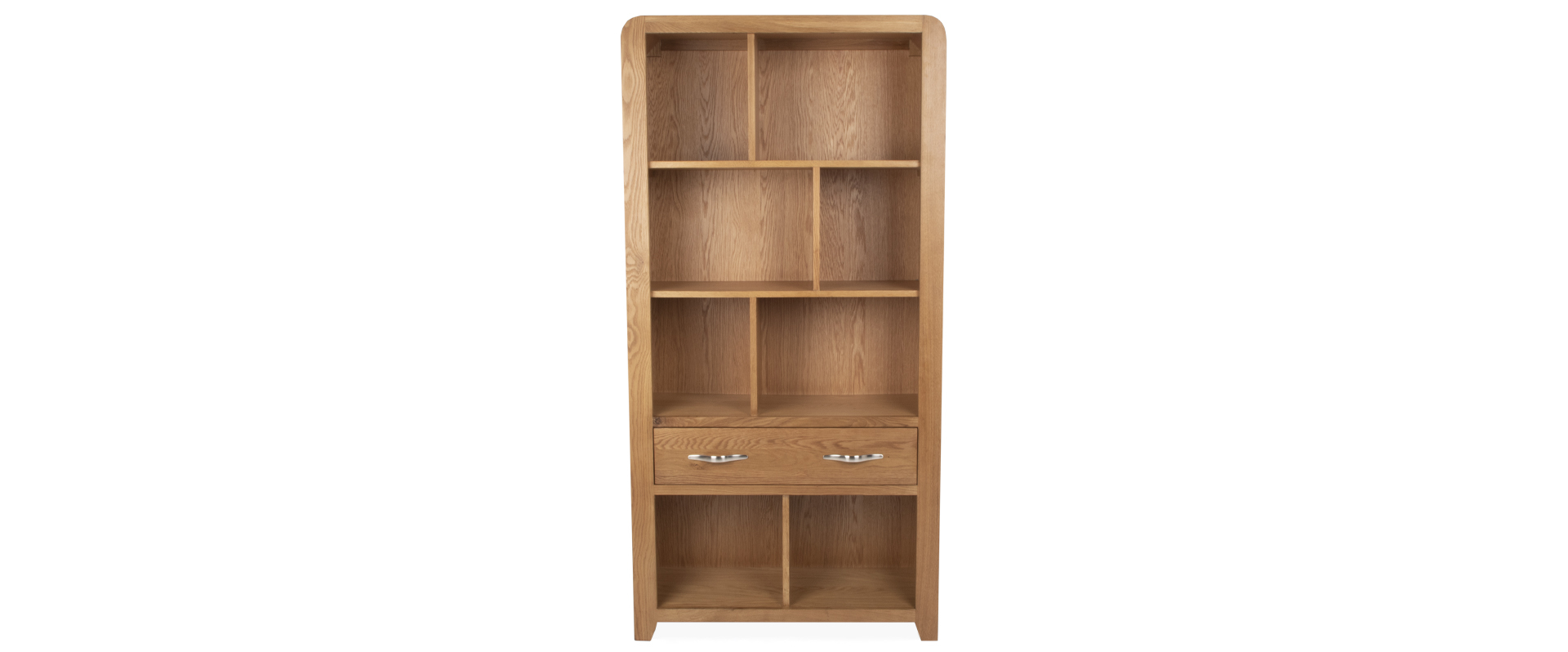 Curve Tall Bookcase With Drawer In Oak intended for proportions 1920 X 798