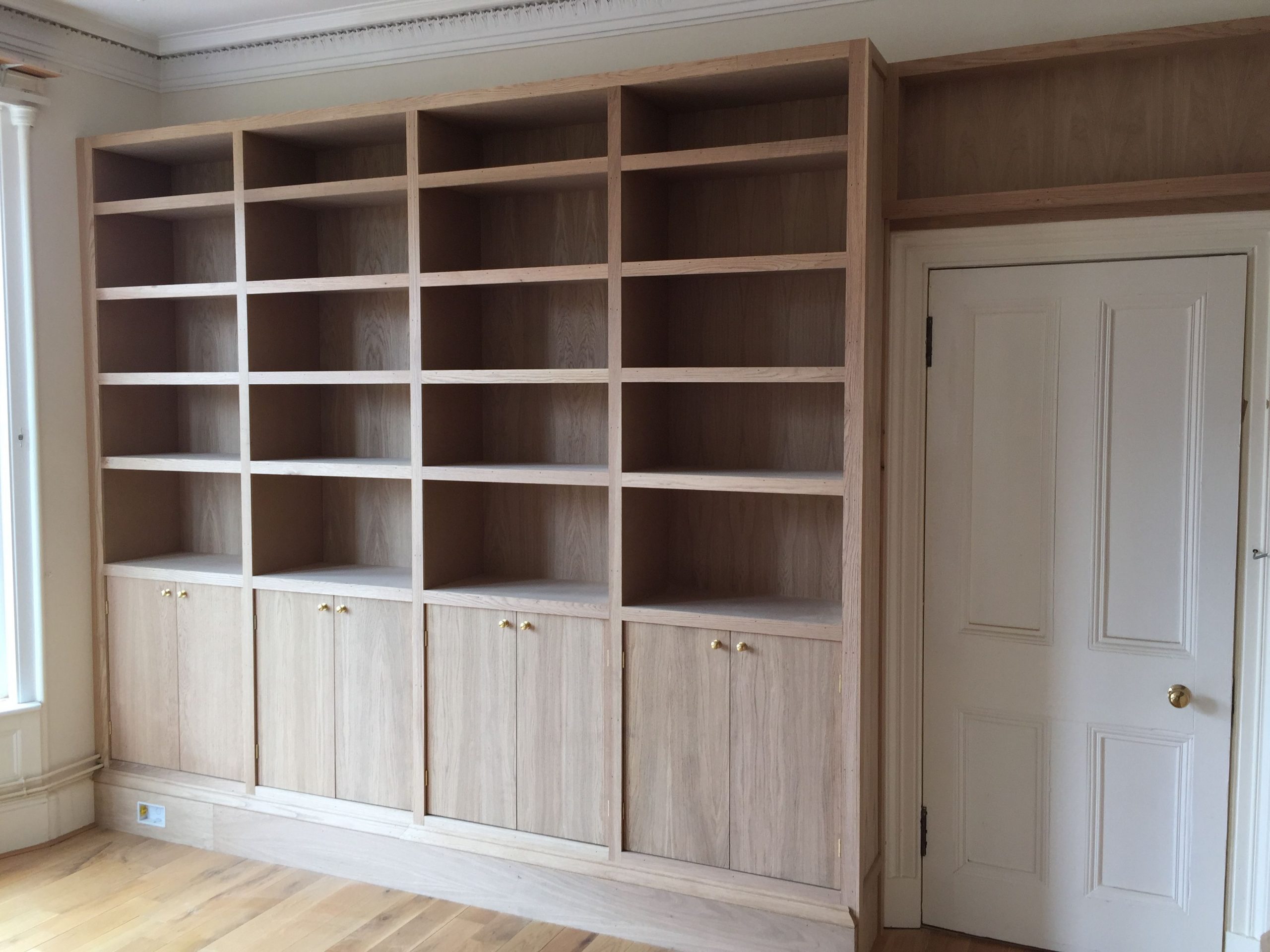 Custom Built Oak Bookcases Before Spray Finish Built In throughout size 3264 X 2448