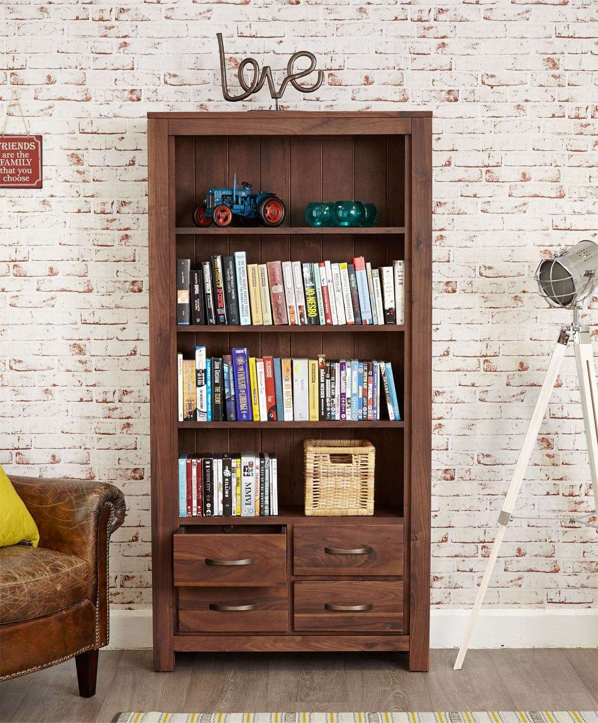 Dark Wood Bookcase With 4 Drawers Mayan within size 1214 X 1468