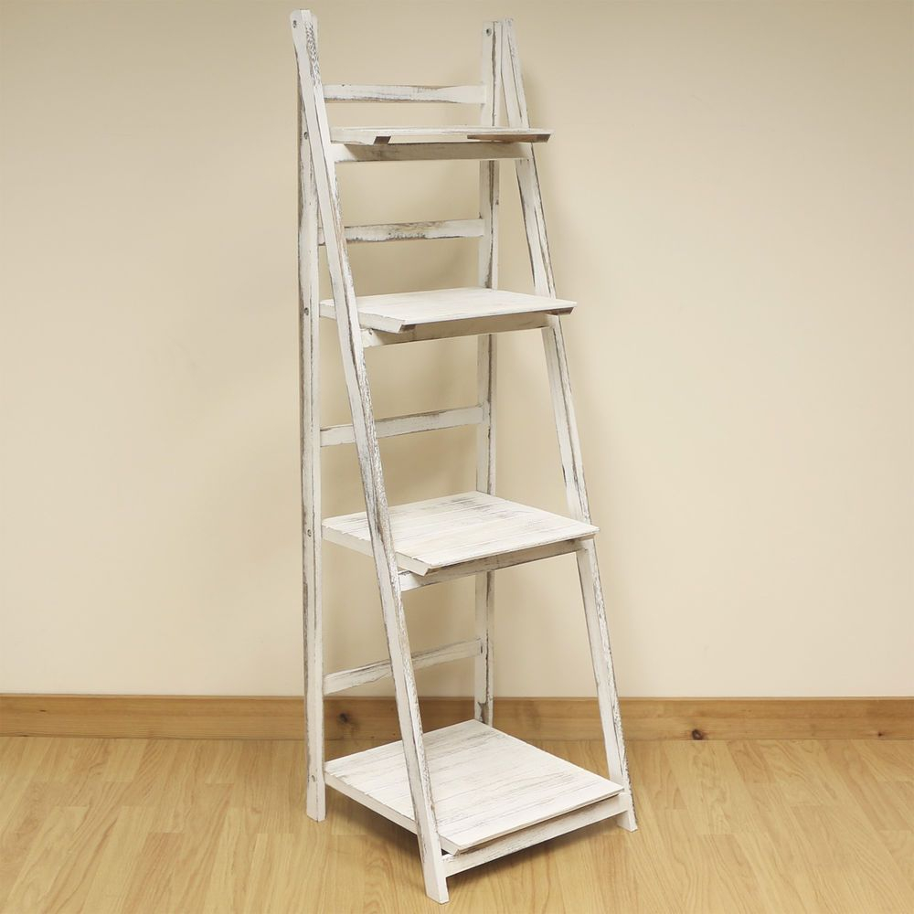 Details About 4 Tier White Wash Ladder Shelf Display Unit intended for measurements 1000 X 1000