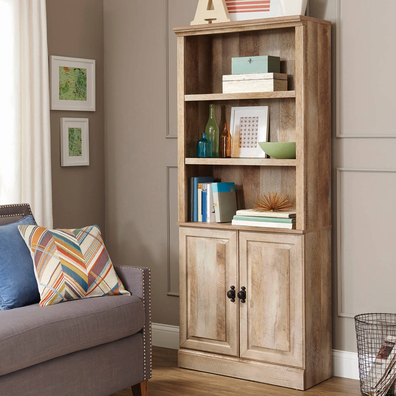 Details About Crossmill Tall Bookcase With Doors Weathered Storage Bookshelf 2 Shelf with size 1500 X 1500