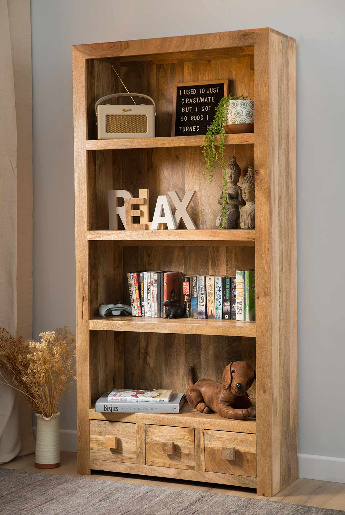 Details About Dakota Light Mango Tall Bookcase Shelves Wood Like Oak Indian Furniture New with size 1200 X 1791