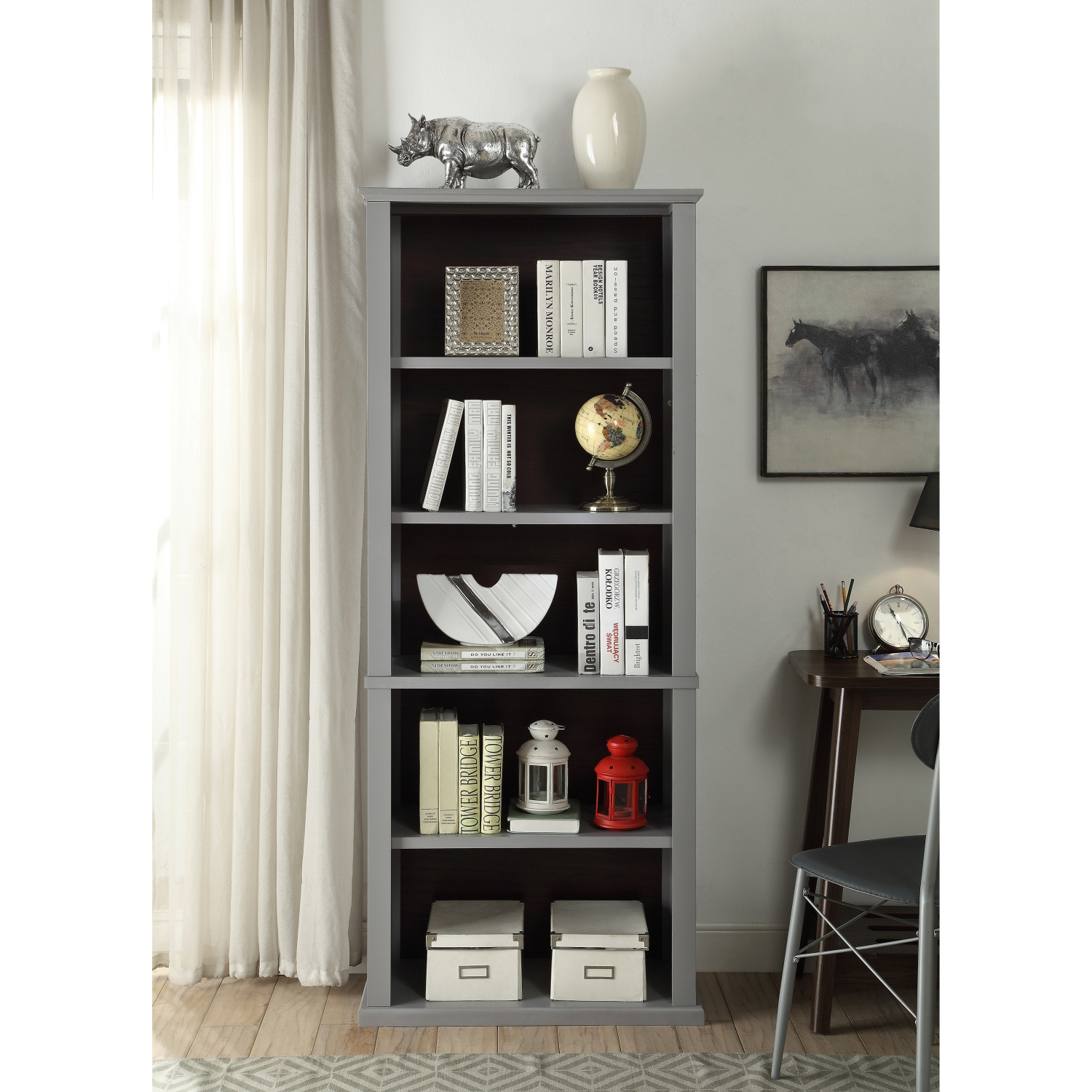 Details About Gray Wood Beau Bookcase W Open Storage Adjustable Shelves Bedroom Organizer inside measurements 1500 X 1500