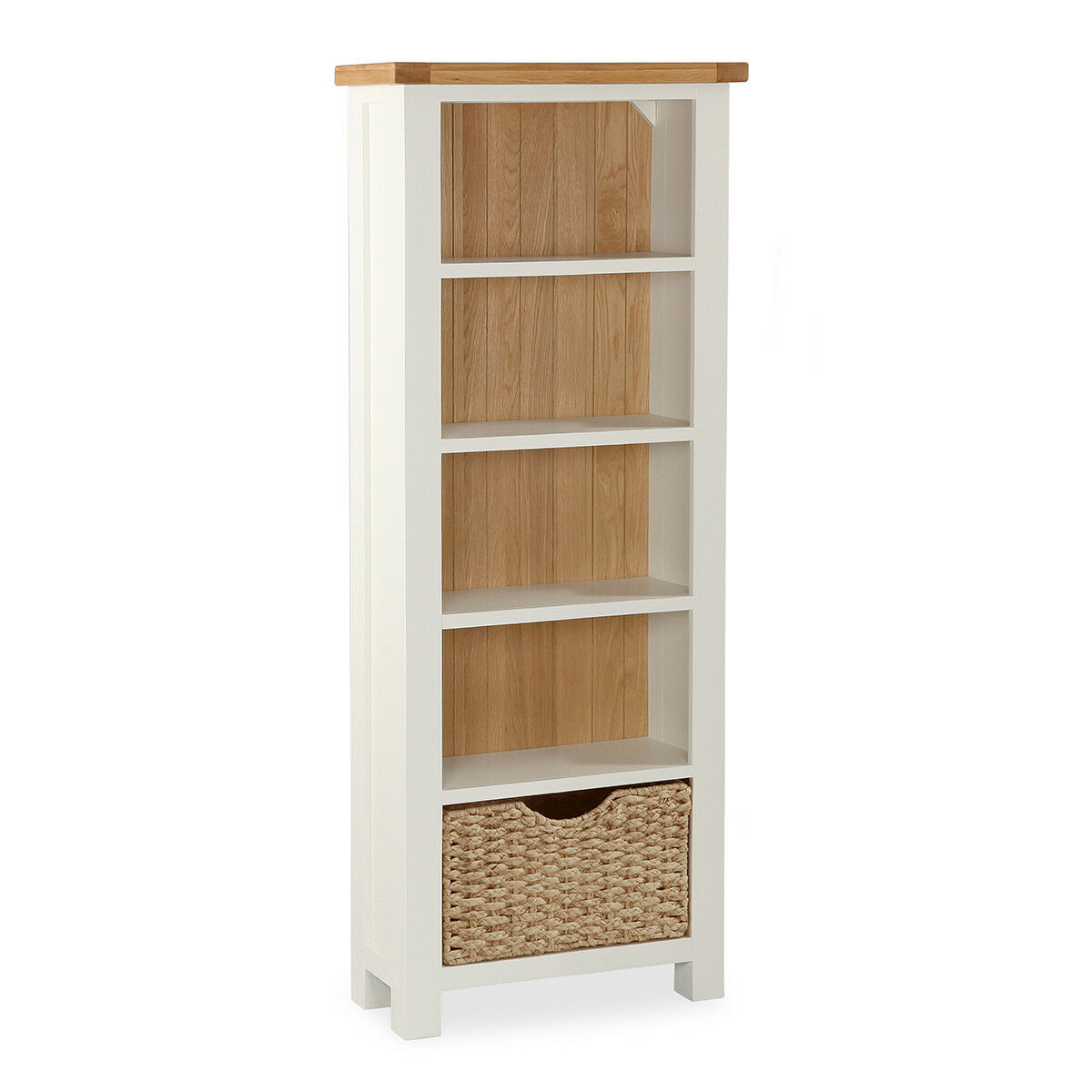 Details About Hampshire Cream Painted Oak Top Tall Slim Bookcase With Storage Basket inside measurements 1200 X 1200