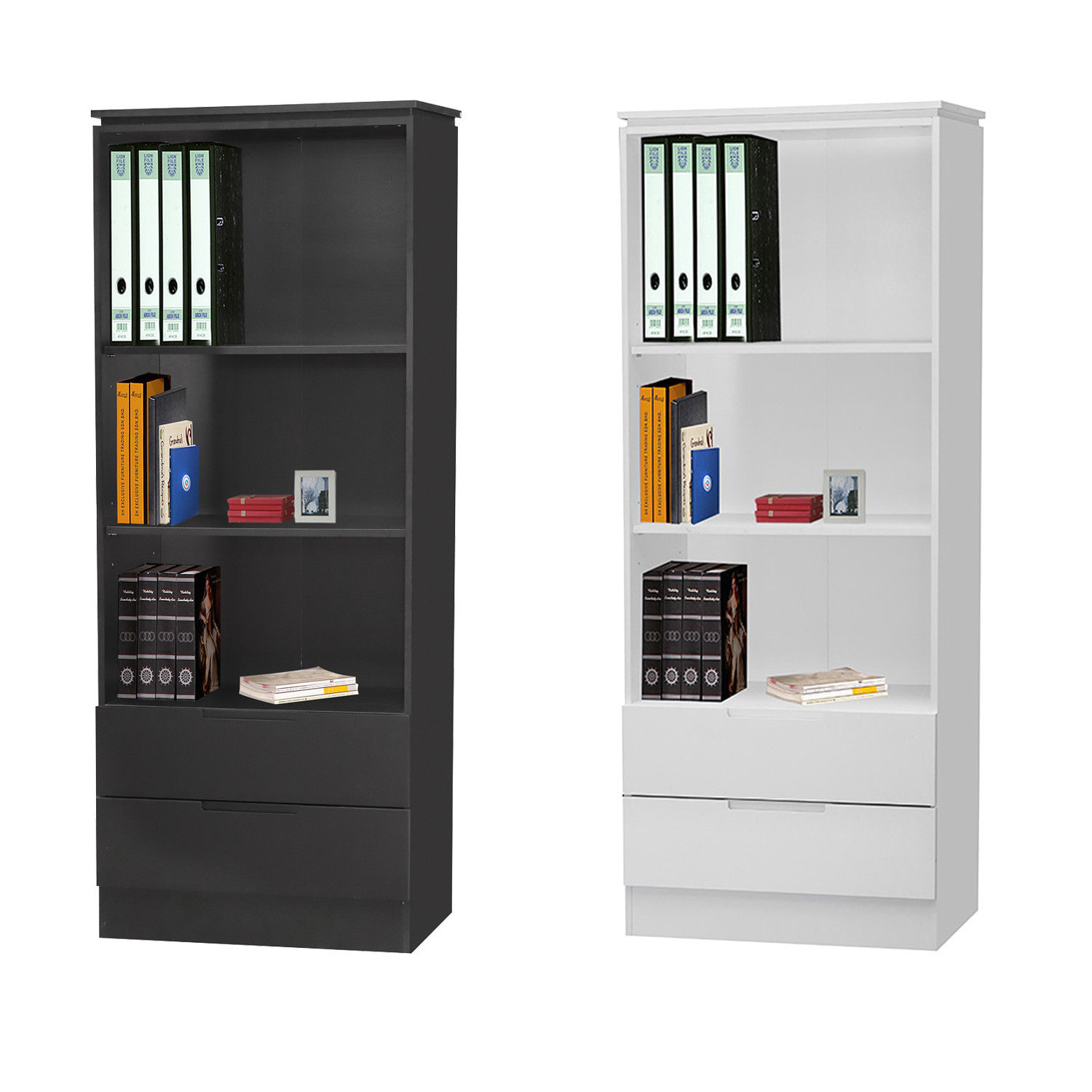 Details About Orb Tall Bookcase With 2 Doors 3 Shelves Modern Design Black Or White throughout proportions 1500 X 1500