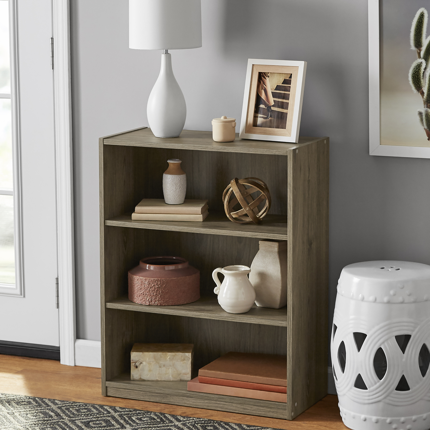 Details About Rustic Oak Wood Shelf Bookcase W 3 Shelves Home Storage Organizer Furniture within proportions 1500 X 1500