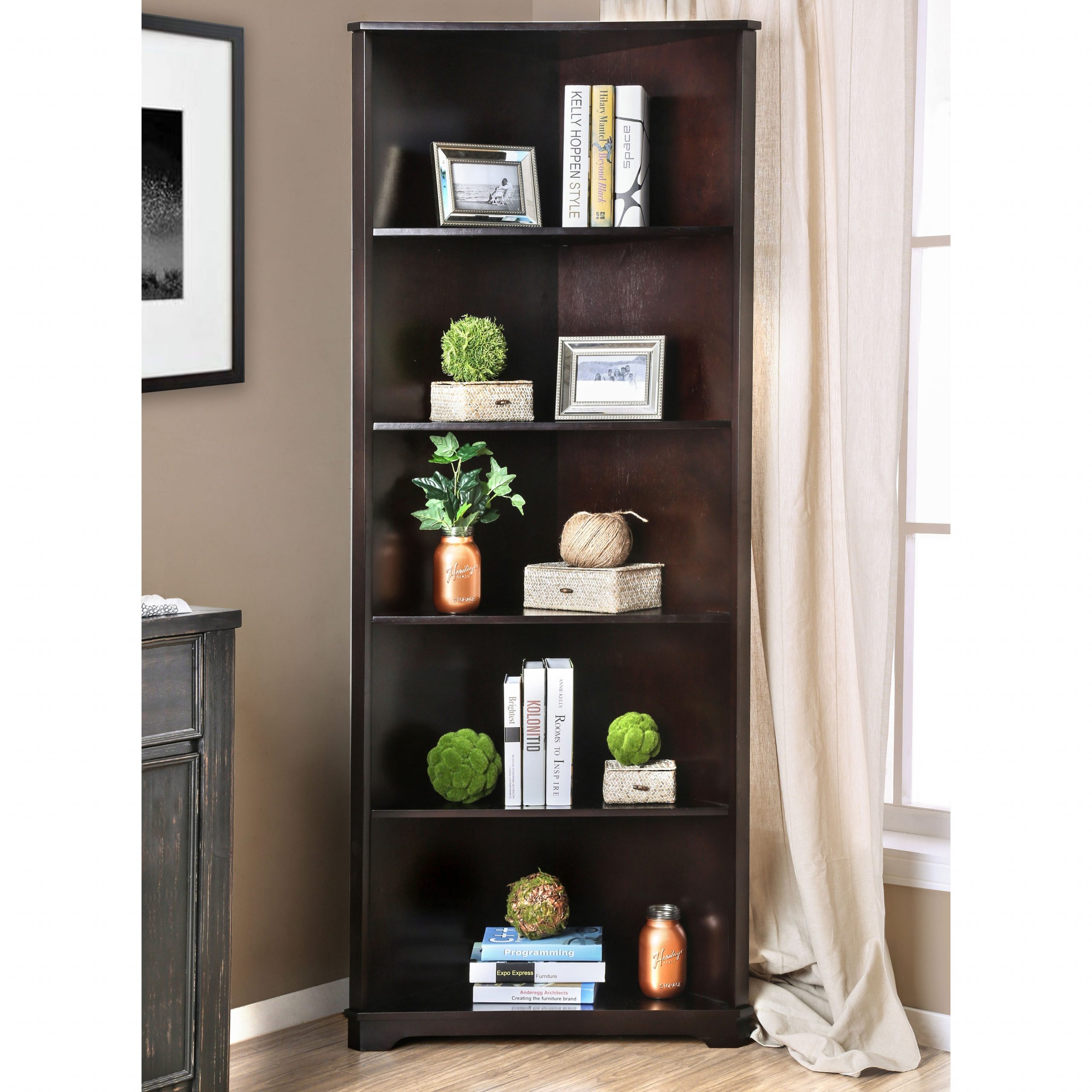 Furniture Of America Copley Contemporary Solid Wood Corner Bookshelf in proportions 3500 X 3500