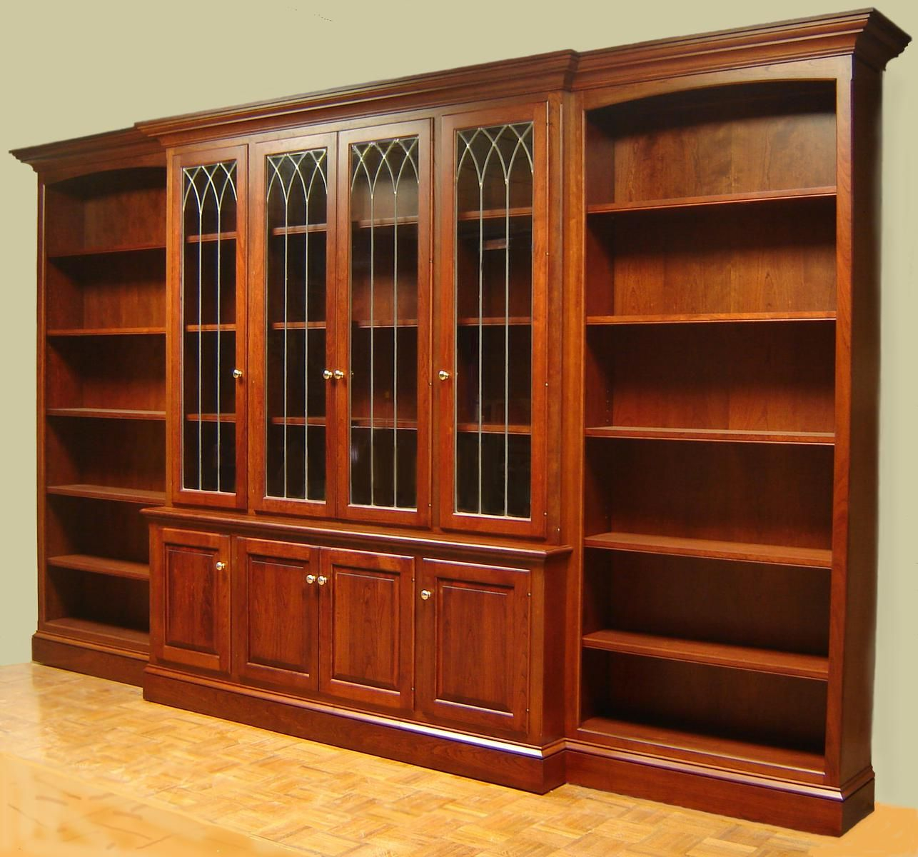 Hand Crafted Cherry Bookcase With Leaded Glass Doors And with size 1286 X 1200