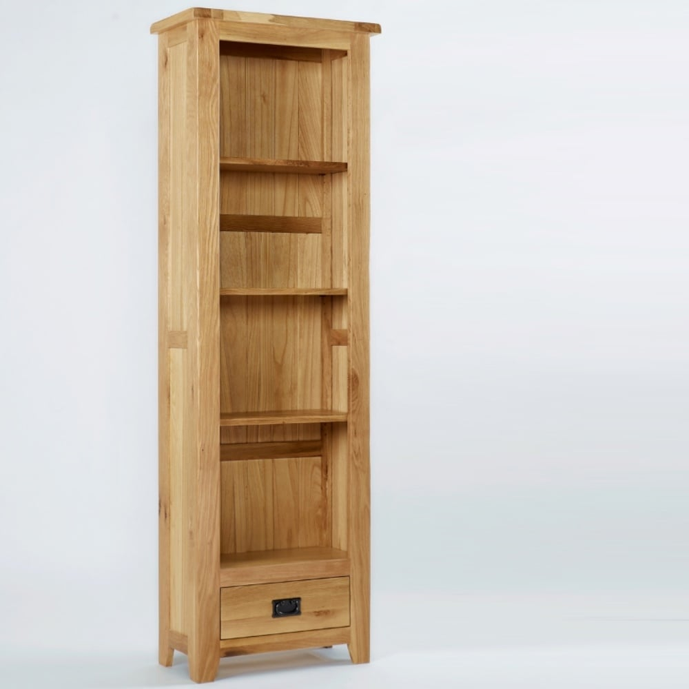 Heywood Reclaimed Oak Tall Narrow Bookcase With Drawer within sizing 1000 X 1000