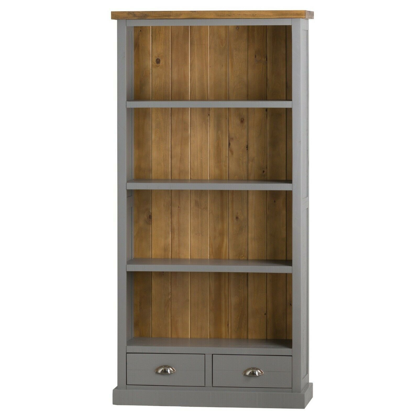 High Quality Country French Grey Solid Wood 2 Drawer Tall Bookcase Shelving Unit inside proportions 1600 X 1600