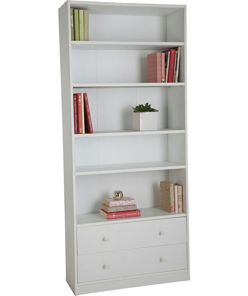 Home Maine 4 Shelf 2 Drawer Bookcase White Deep Bookcase throughout sizing 840 X 1000