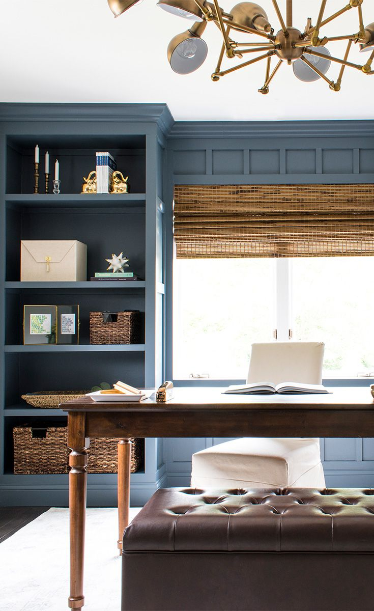 Home Office With Built In Bookcases Painted Sherwin Williams for size 735 X 1200