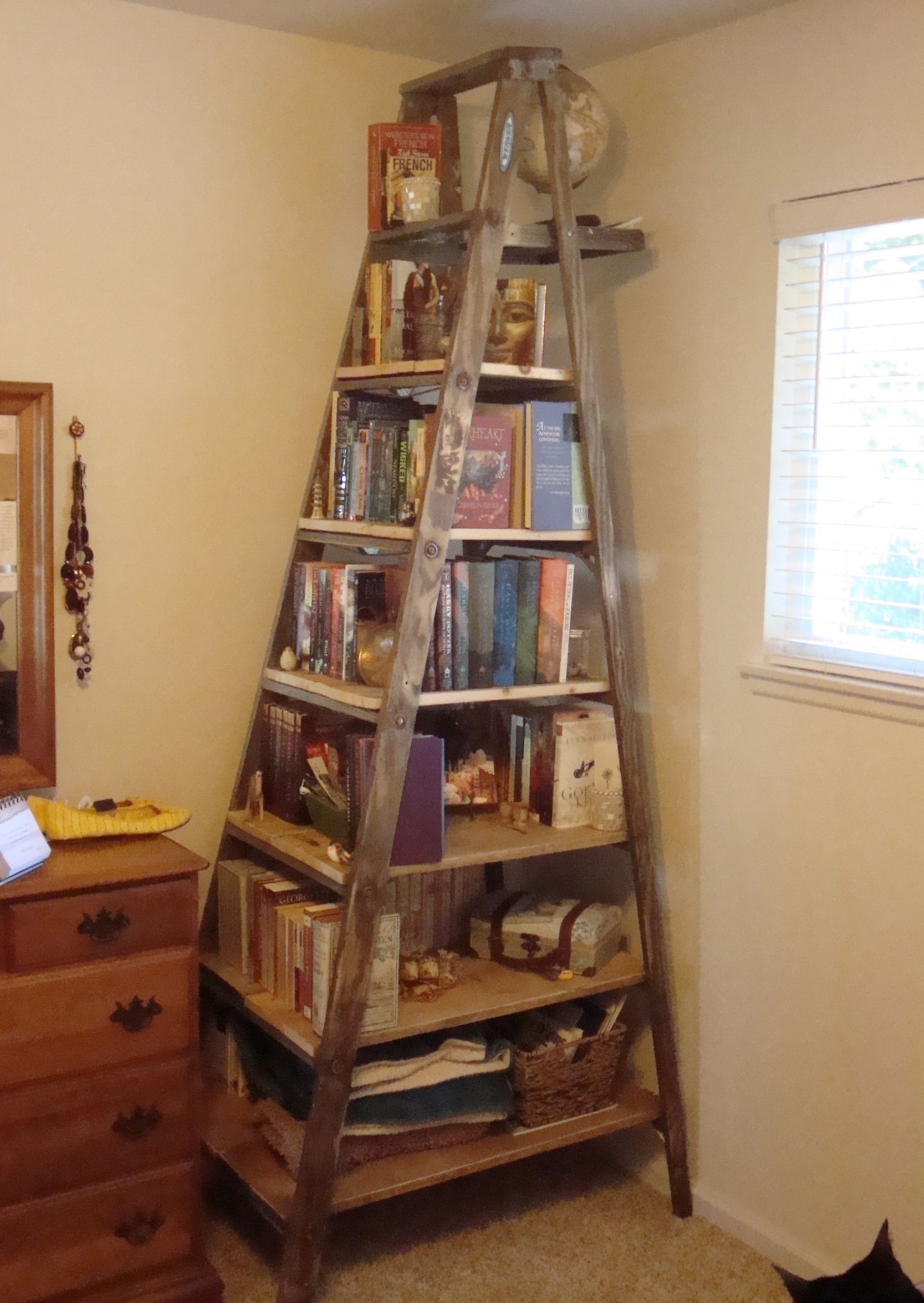 I Made This Book Shelf Out Of An Old 8 Ft Wooden Ladder And inside proportions 2177 X 3070