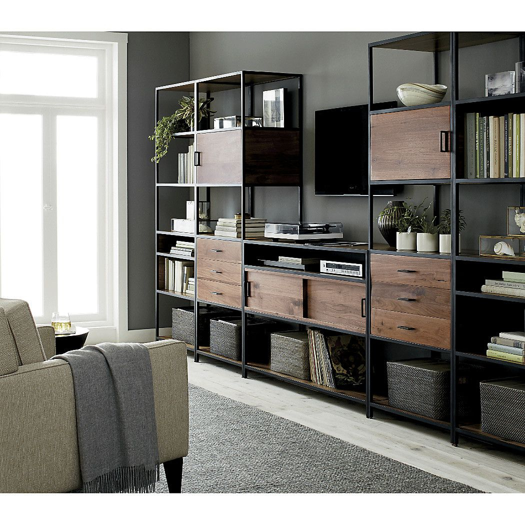 Knox Media Console With 2 Tall Storage Bookcases Bookcase pertaining to dimensions 1050 X 1050