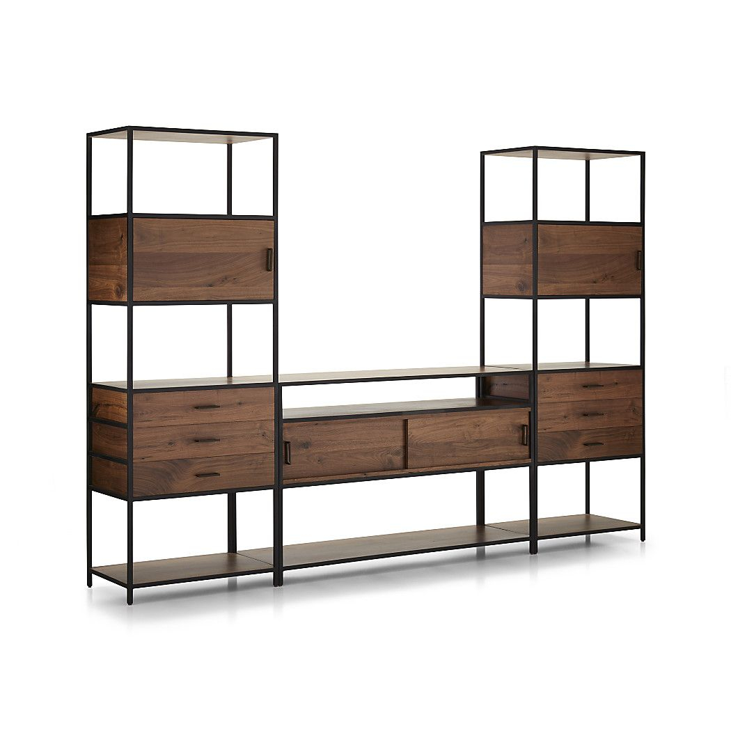 Knox Media Console With 2 Tall Storage Bookcases Shelvings intended for sizing 1050 X 1050