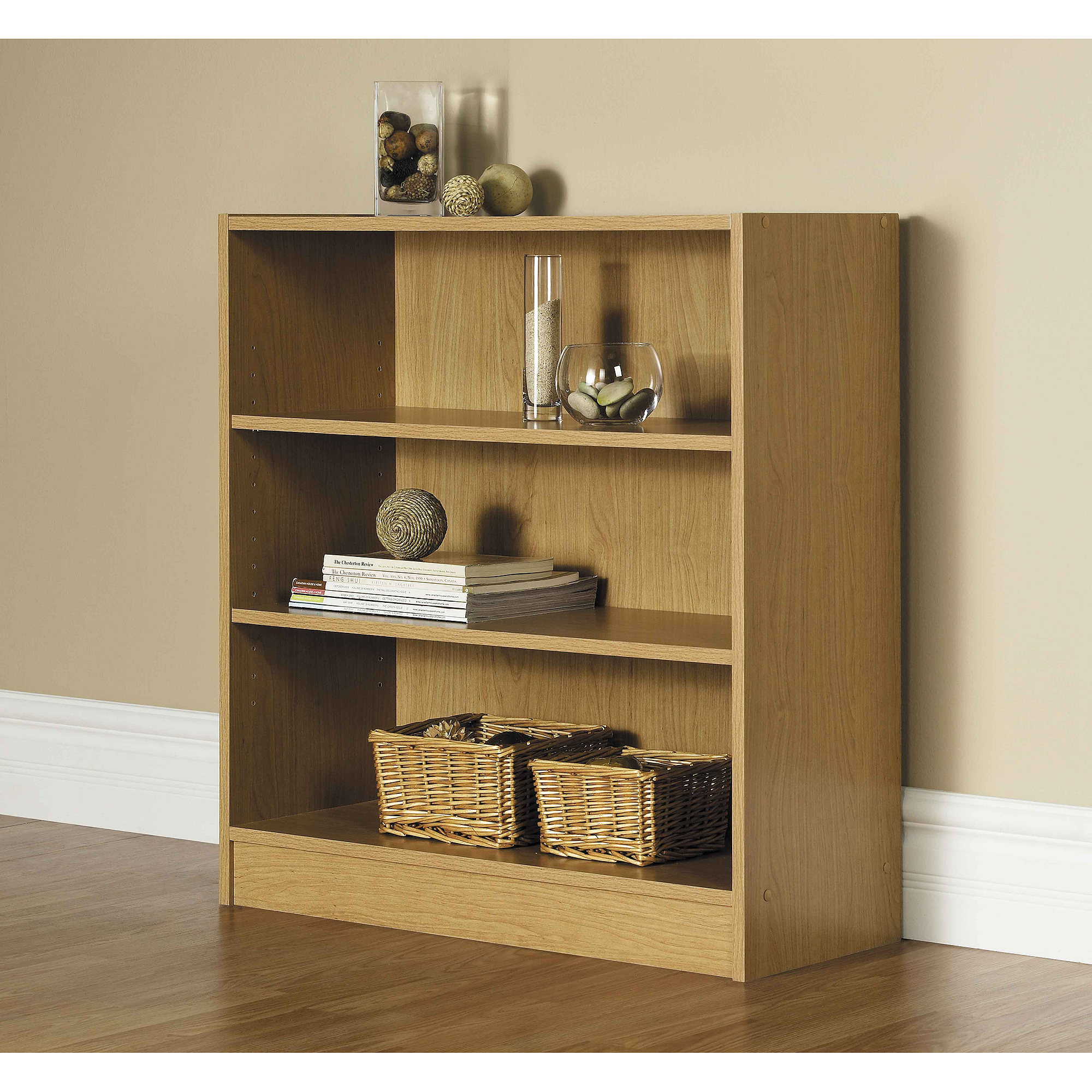 Mainstays Orion 32 3 Shelf Wide Bookcase Multiple Finishes Walmart with regard to proportions 2000 X 2000