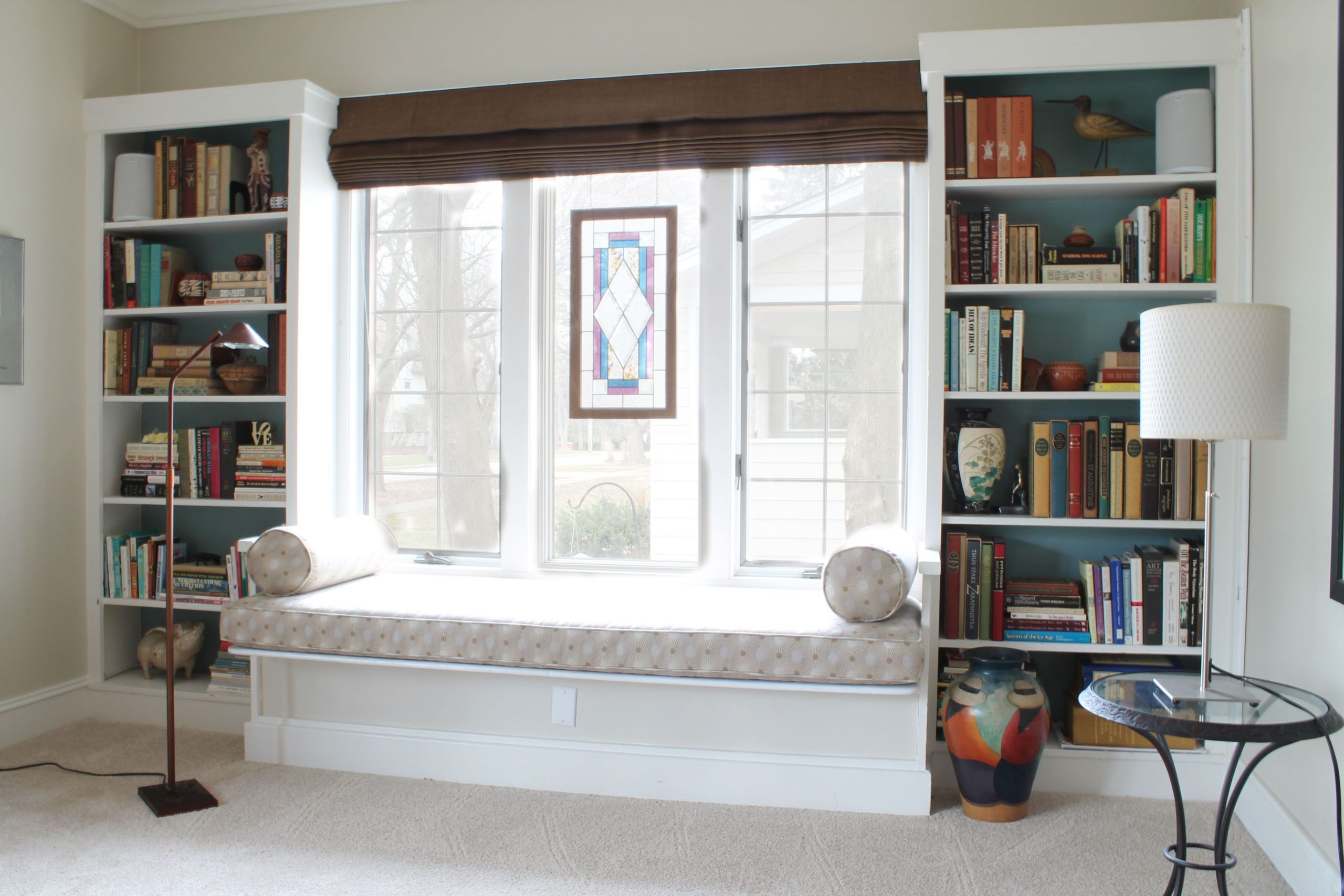 Masterbedroomwindowseatwithbookshelves Medium Pic within dimensions 4000 X 2667