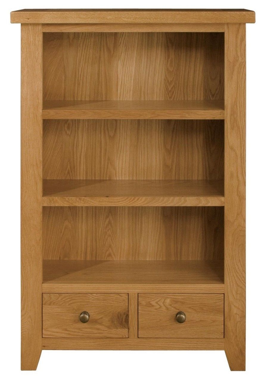 Michigan Oak Bookcase Low 2 Shelves 2 Drawer Cabinet And intended for sizing 896 X 1280