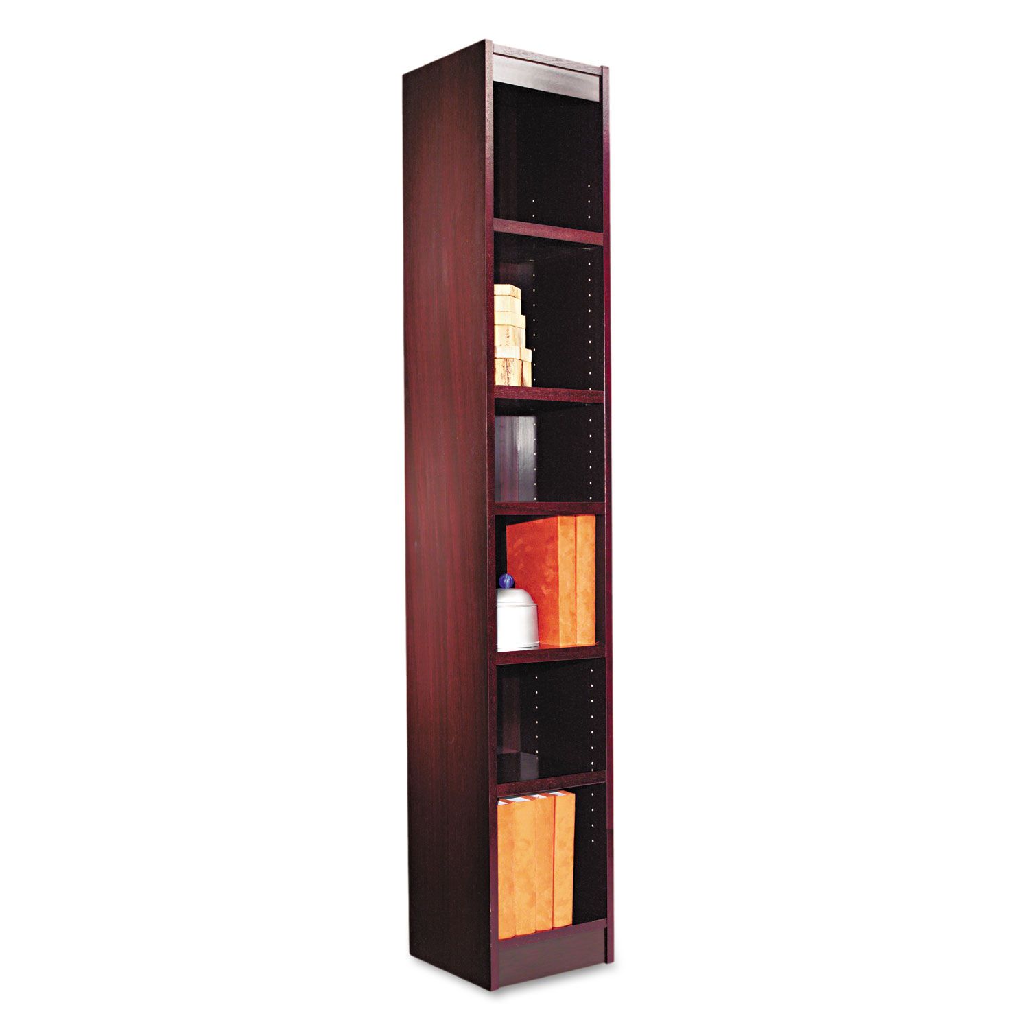 Narrow Profile Bookcase Wood Veneer Six Shelf 1181w X 1181d X 7173h Mahogany inside proportions 1500 X 1500