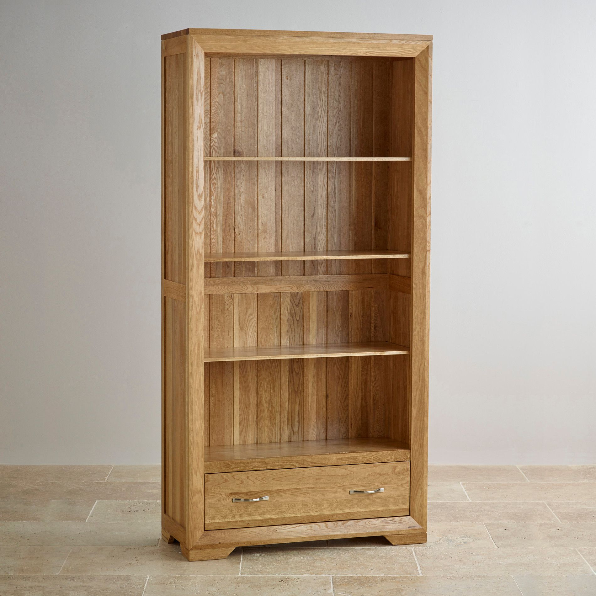 Natural Solid Oak Bookcases Tall Bookcase Bevel Range for proportions 1900 X 1900