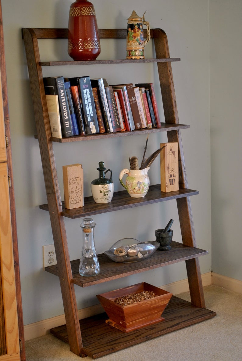 Oak Ladder Bookshelf 33 Wide 62 Tall pertaining to measurements 794 X 1183