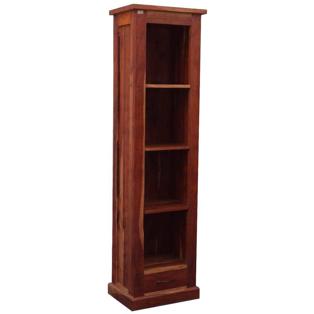 Palma 4 Open Shelf Rustic Solid Wood Tall Narrow Bookcase With Drawers intended for sizing 1200 X 1200