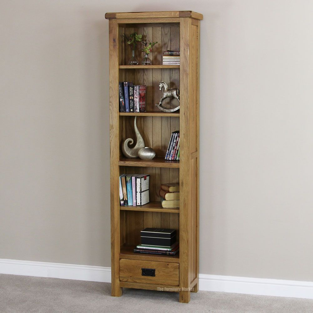 Rustic Oak 1 Drawer Tall Narrow Bookcase Bookcase for dimensions 1000 X 1000