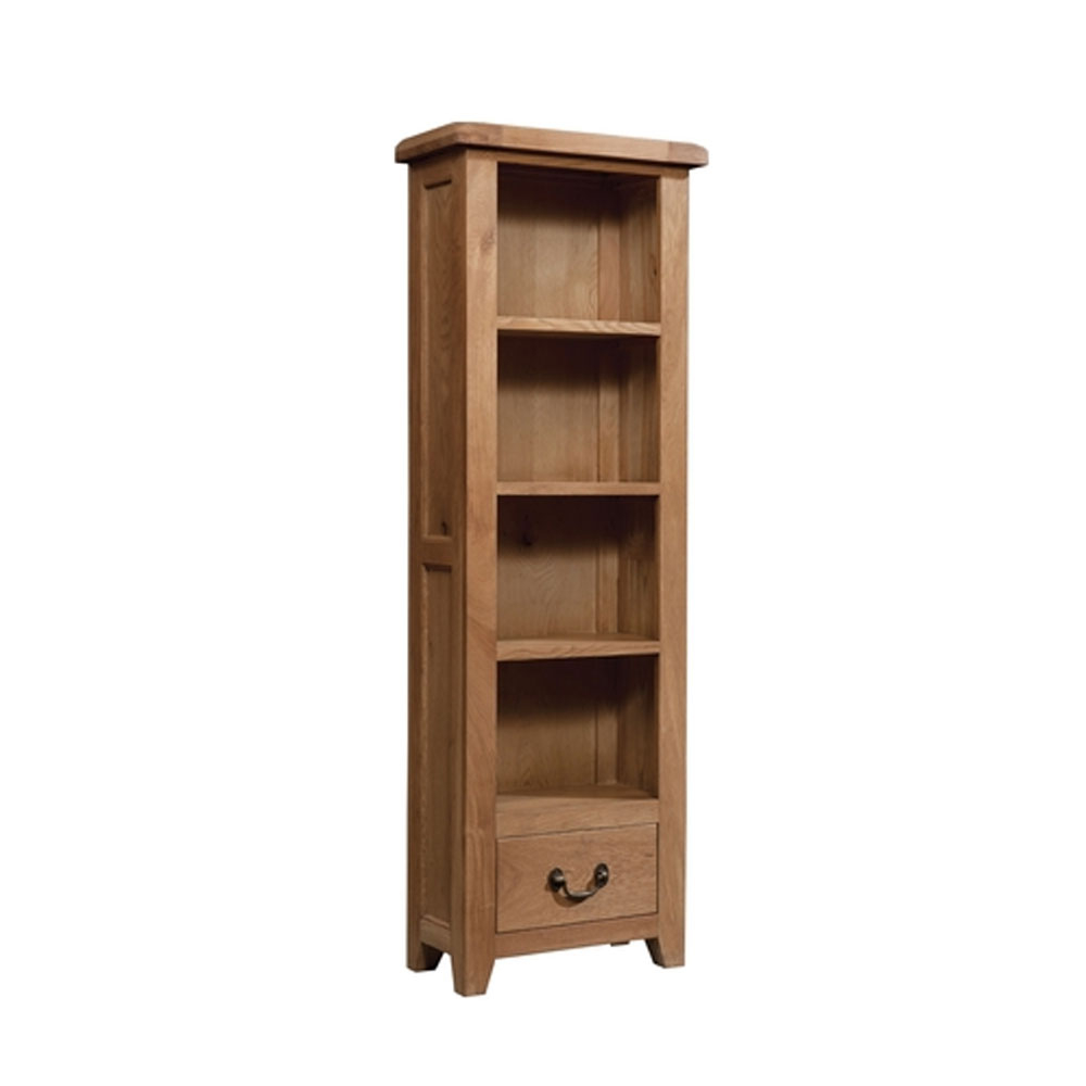 Tall Narrow Bookcase With 1 Drawer Oak for dimensions 1000 X 1000