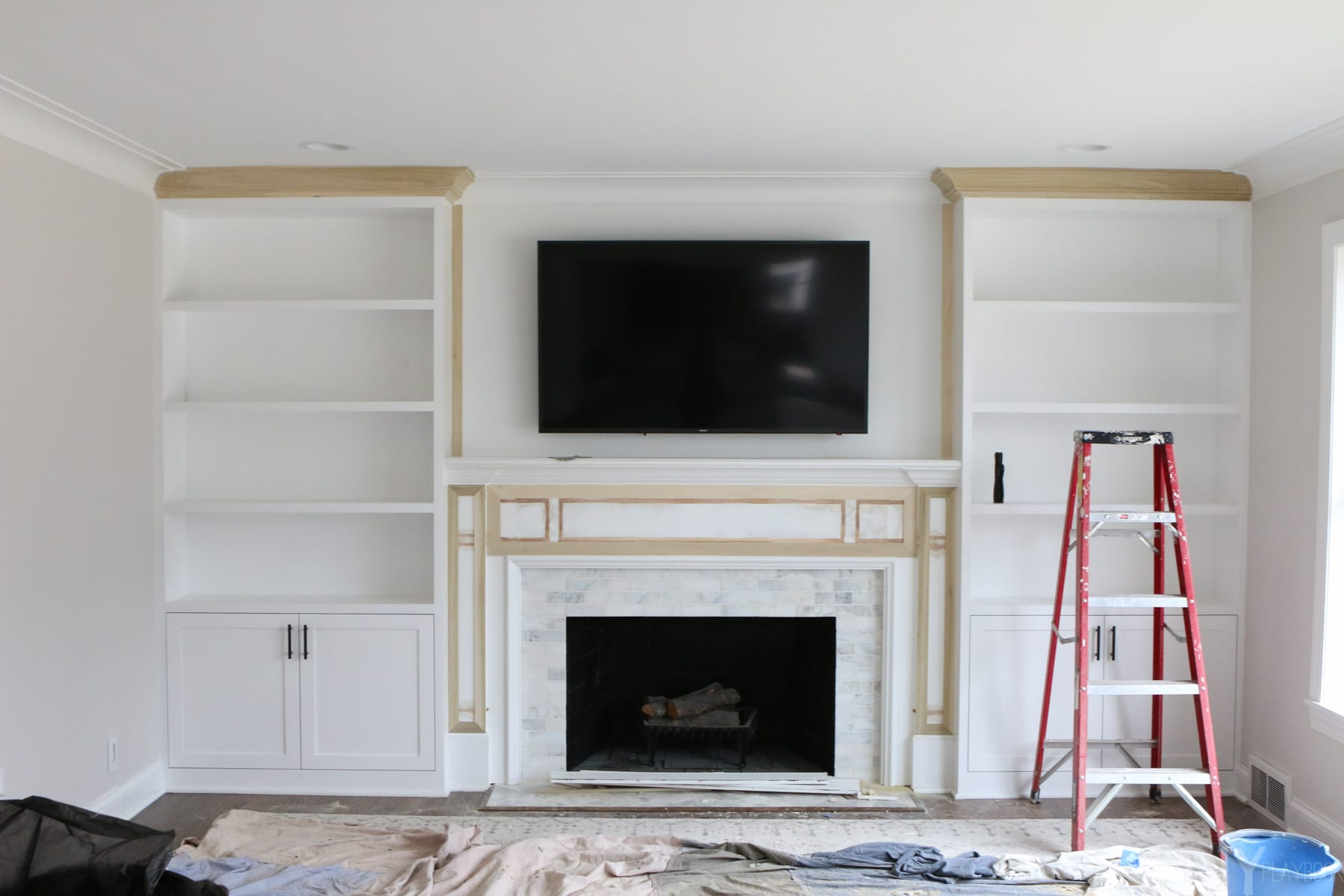 White Built Ins Around The Fireplace Before And After The with proportions 1800 X 1200