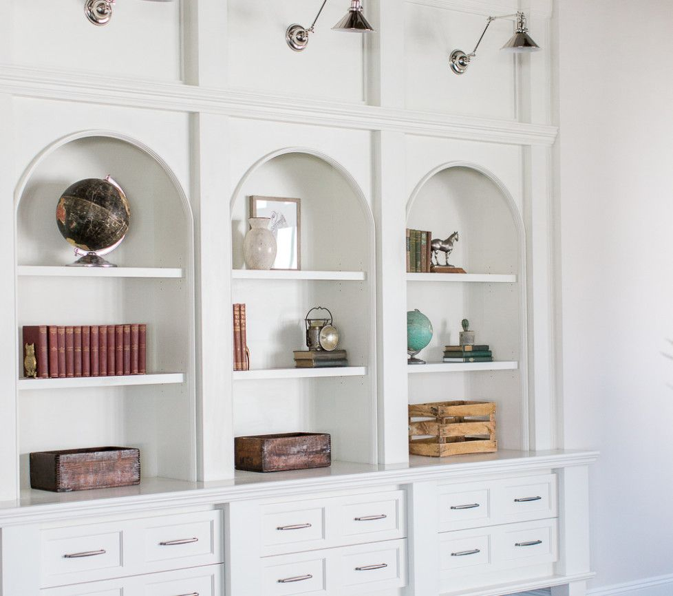 White Painted Custom Built In Bookshelves With Storage intended for sizing 978 X 866